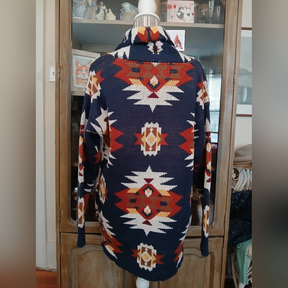 Lucky Brand Aztec Native American Print Open Chunky cardigan - xl - Picture 7 of 8